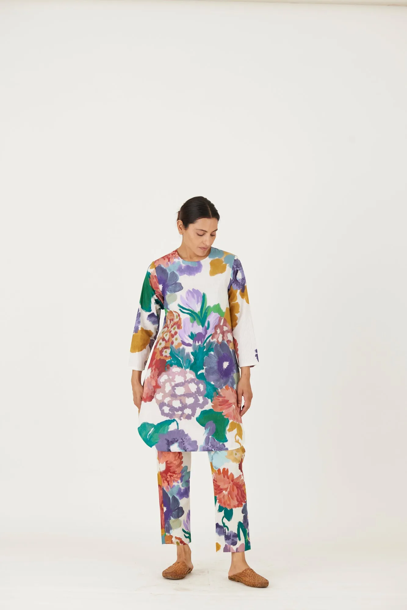 New Season Fall 24/Summer 25-Coord Set-Mulmul-Farah White-YAMLS09-Fashion Edit Yam
