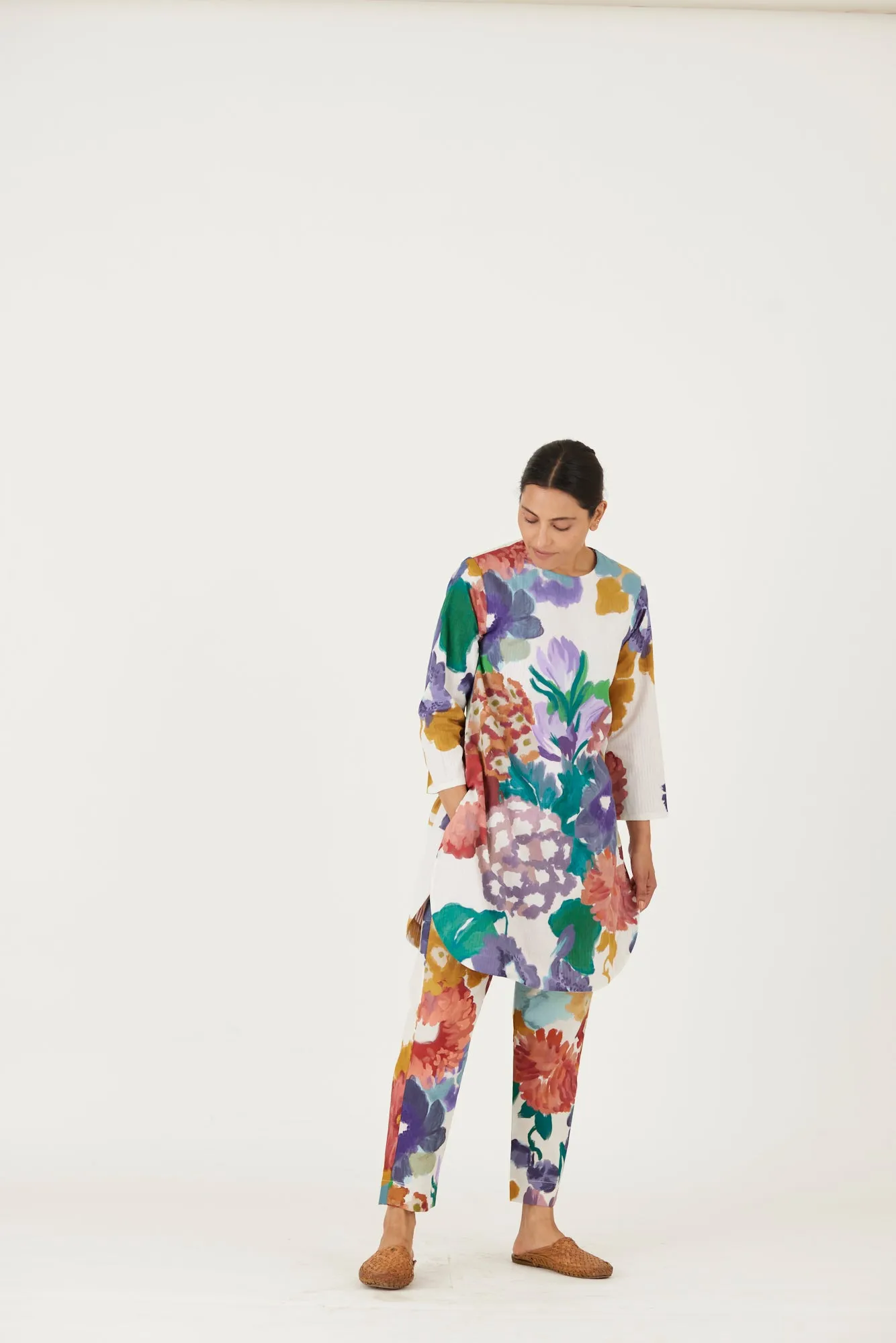New Season Fall 24/Summer 25-Coord Set-Mulmul-Farah White-YAMLS09-Fashion Edit Yam