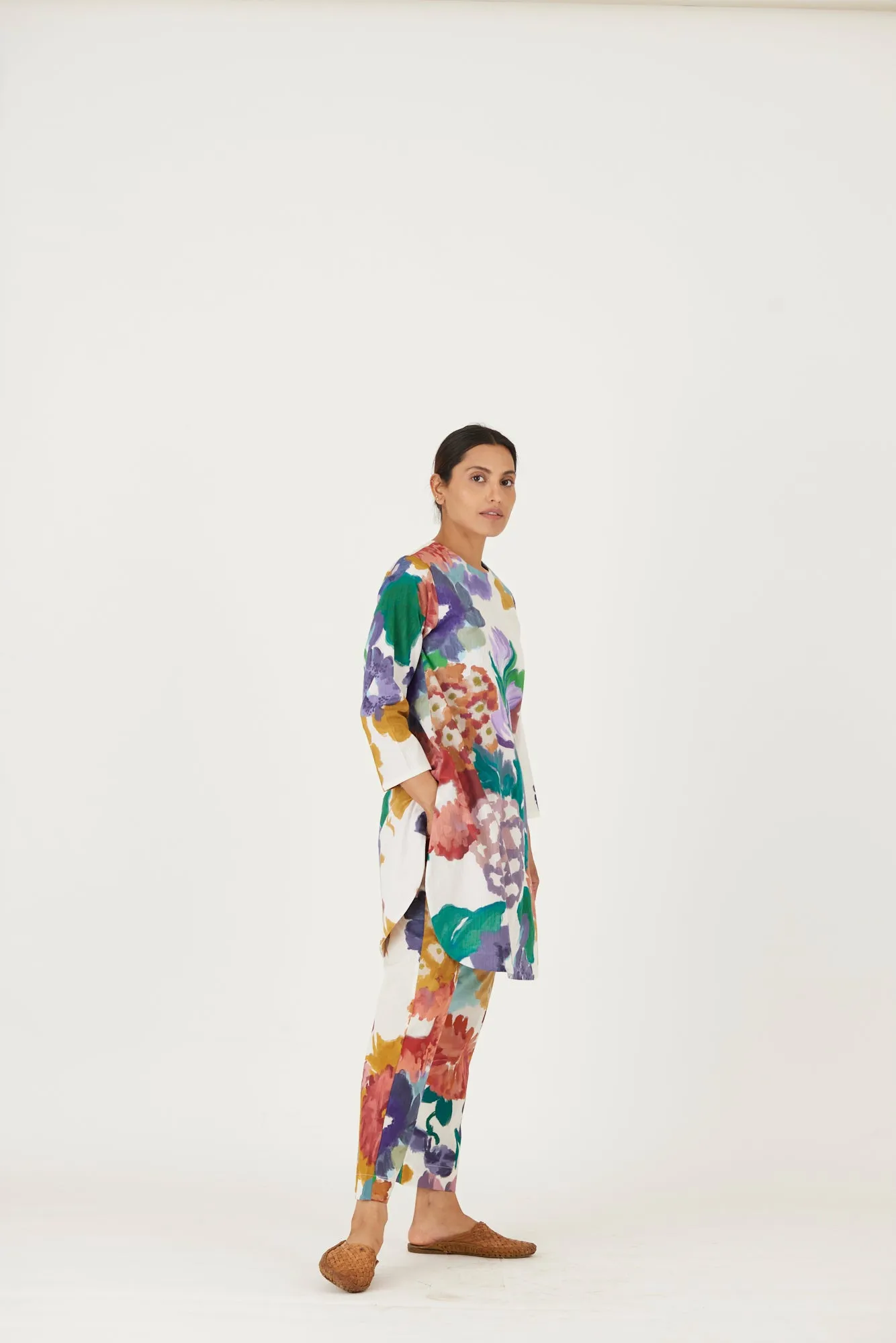 New Season Fall 24/Summer 25-Coord Set-Mulmul-Farah White-YAMLS09-Fashion Edit Yam