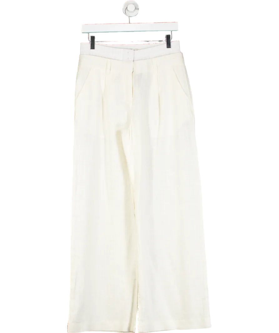 Next Cream Double Waistband Linen Blend Trousers UK 8