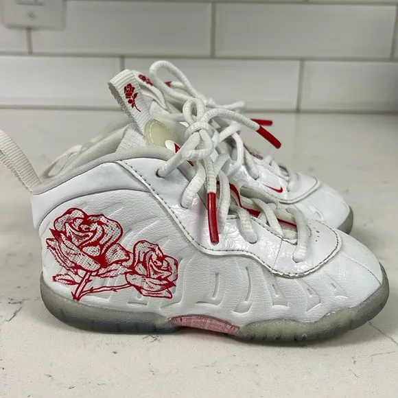 Nike Little Posite One &quot;Roses&quot; Toddler 6C White Red CV8918–100