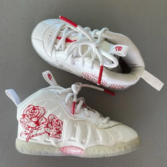 Nike Little Posite One &quot;Roses&quot; Toddler 6C White Red CV8918–100
