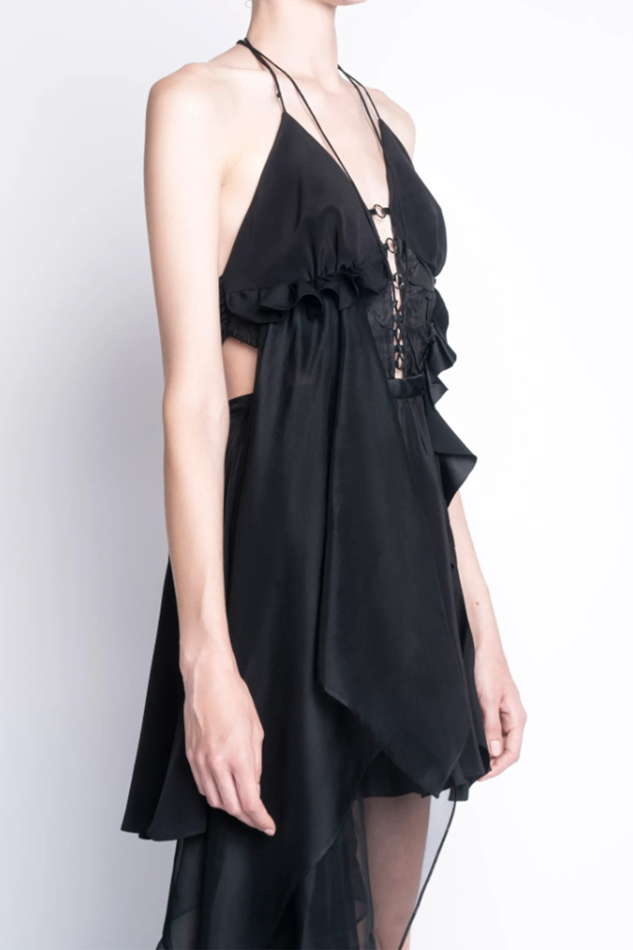 NOT TO BE REPRODUCED CUTOUT OPEN-BACK ASYMMETRIC MINI DRESS