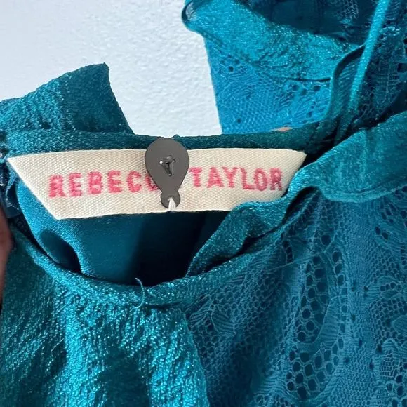NWOT Rebecca Taylor Teal Green Lace Tiered Ruffle Halter Mini Dress