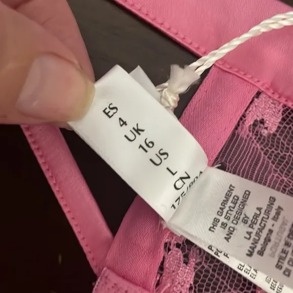 NWT La Perla Exoitque Silk Pink Eyelash Lace Suspender L