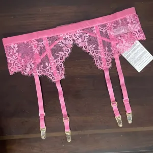 NWT La Perla Exoitque Silk Pink Eyelash Lace Suspender L