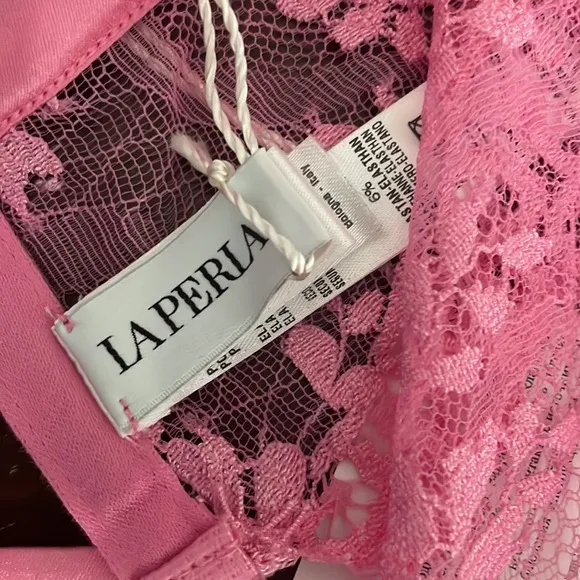 NWT La Perla Exoitque Silk Pink Eyelash Lace Suspender L