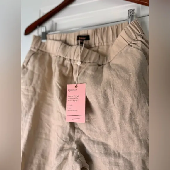 NWT Quince 100% European Linen Pajama Set Washed Beige Pants Small