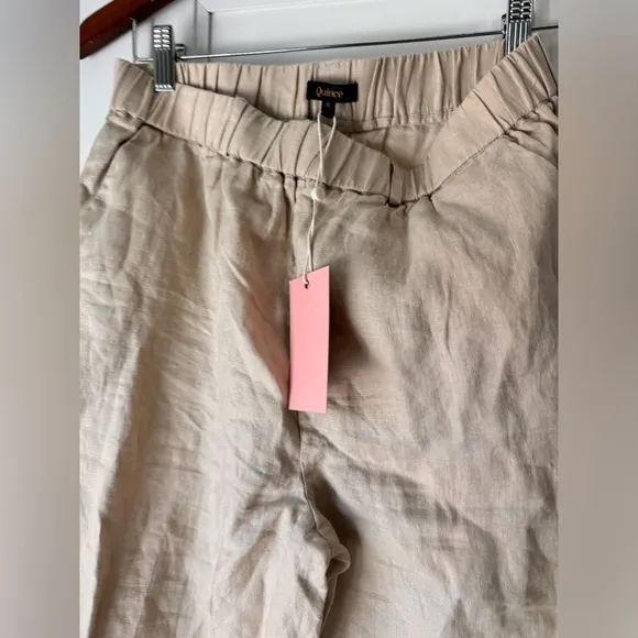 NWT Quince 100% European Linen Pajama Set Washed Beige Pants Small