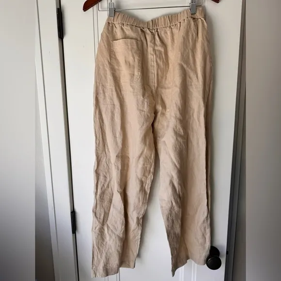 NWT Quince 100% European Linen Pajama Set Washed Beige Pants Small