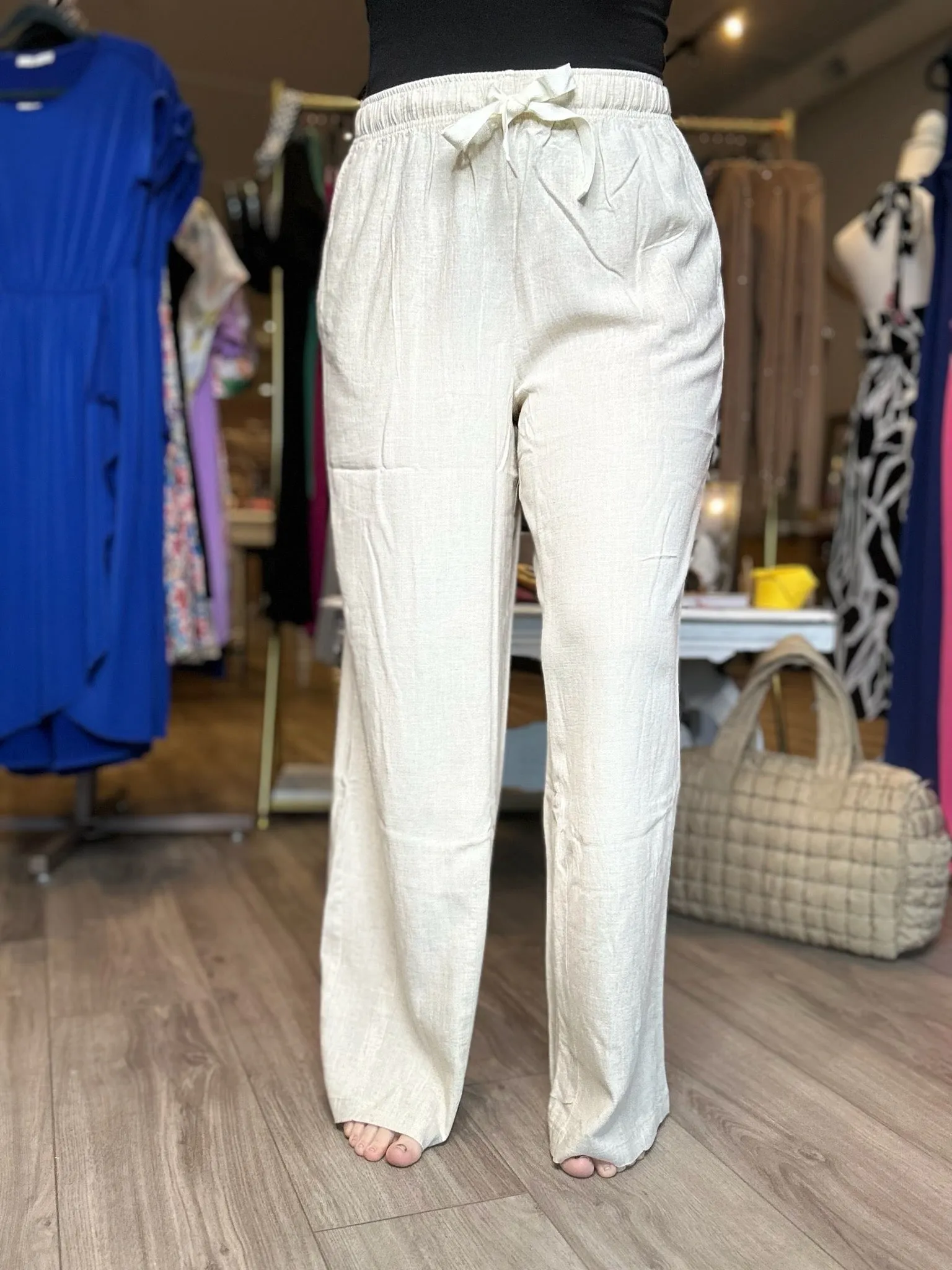 Oatmeal Linen Drawstring Pants