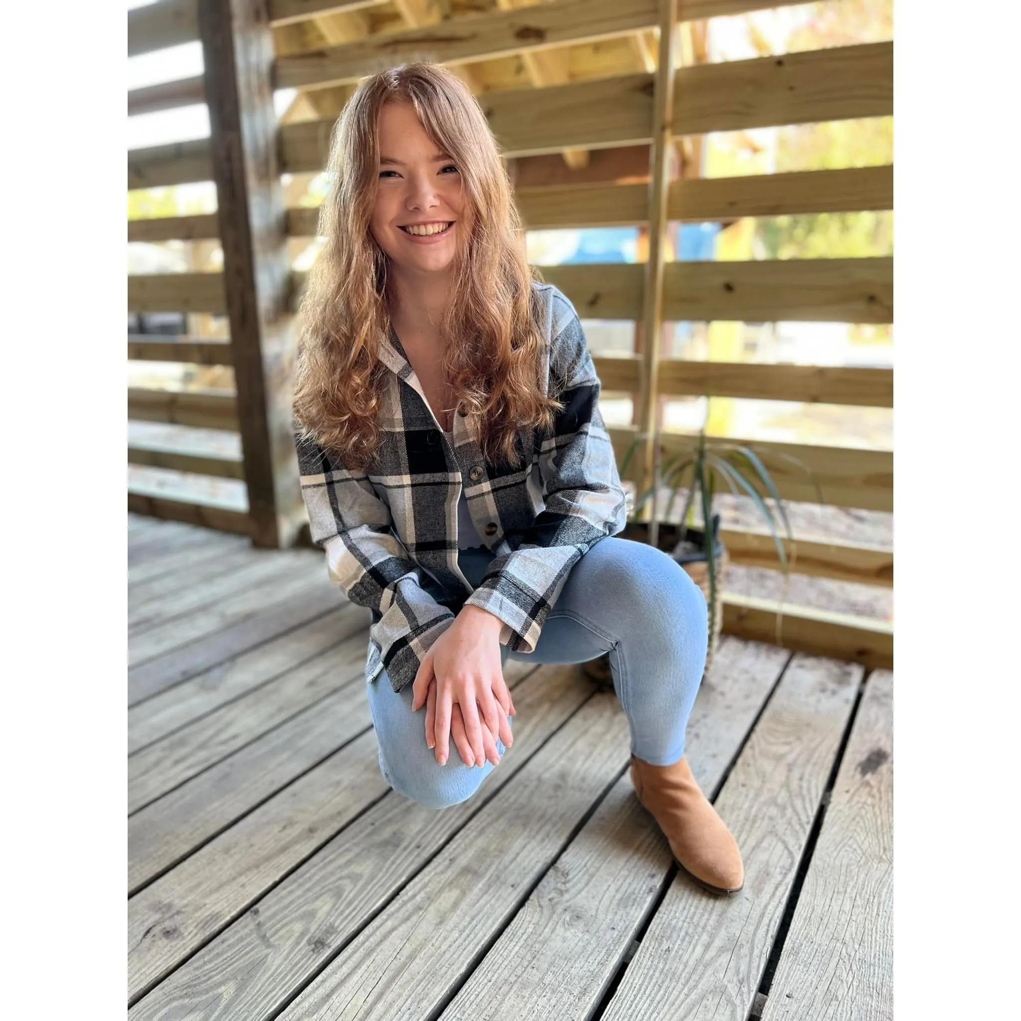 OBX brand Plaid Flannel Jacket Shacket in Black and Pink