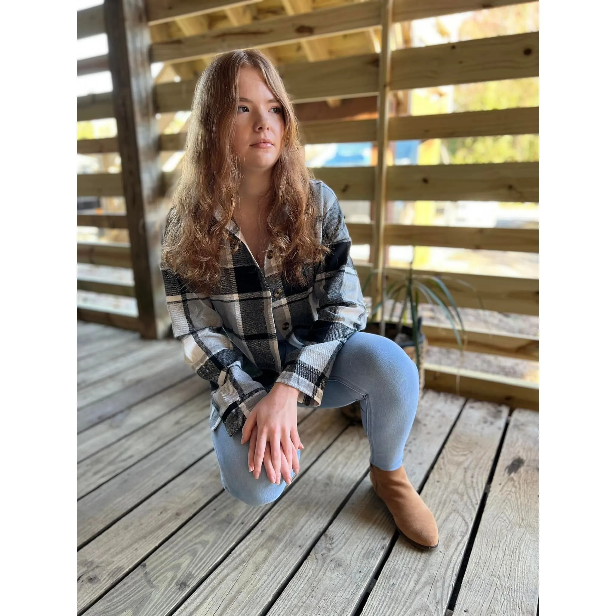 OBX brand Plaid Flannel Jacket Shacket in Black and Pink