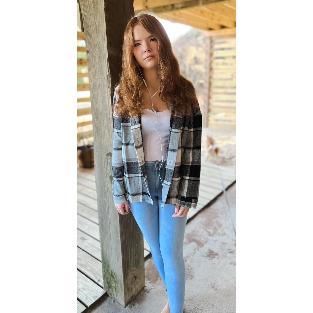OBX brand Plaid Flannel Jacket Shacket in Black and Pink