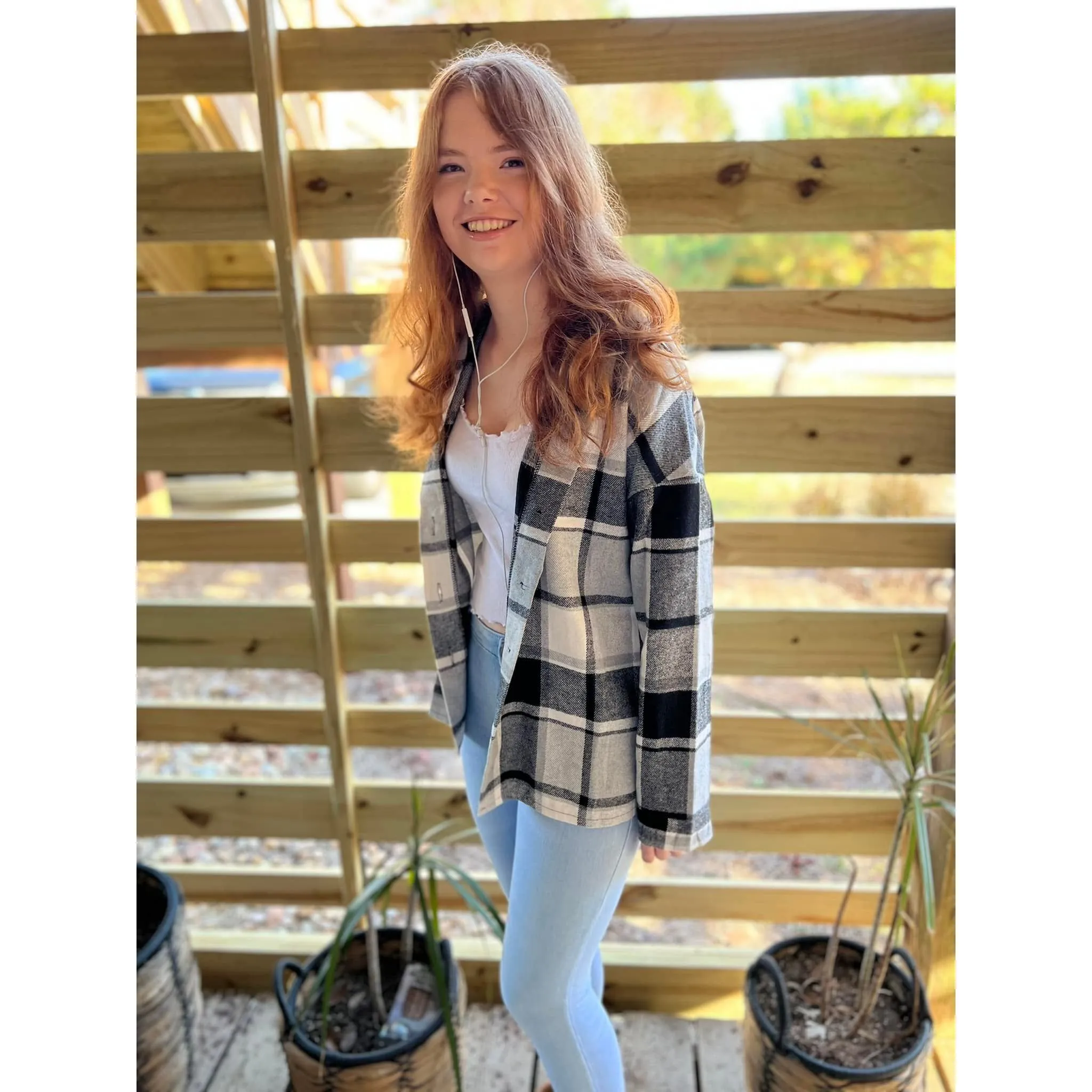 OBX brand Plaid Flannel Jacket Shacket in Black and Pink