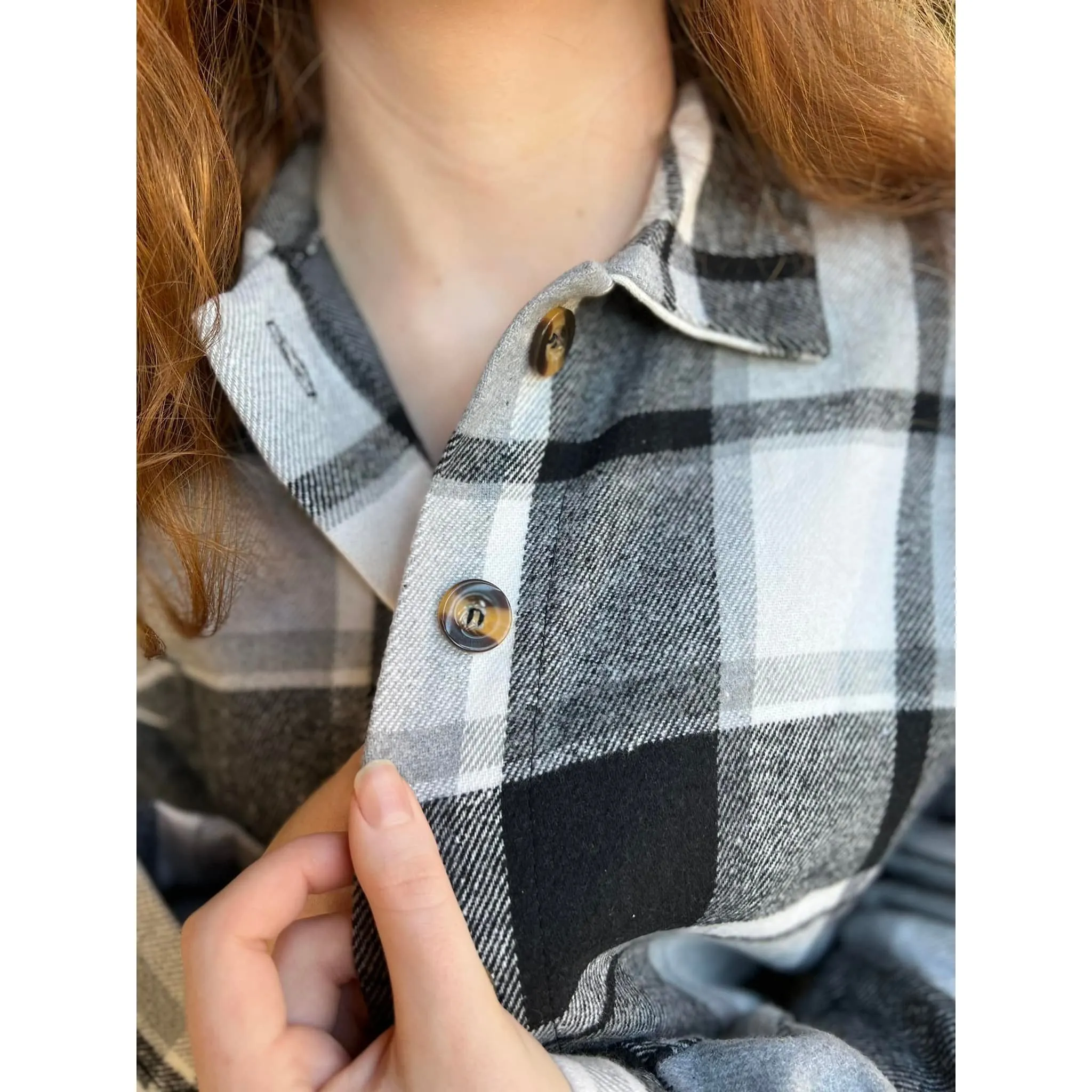 OBX brand Plaid Flannel Jacket Shacket in Black and Pink