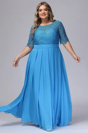 Ocean Blue Half Sleeves Scoop Lace Mother of the Bride Dresses