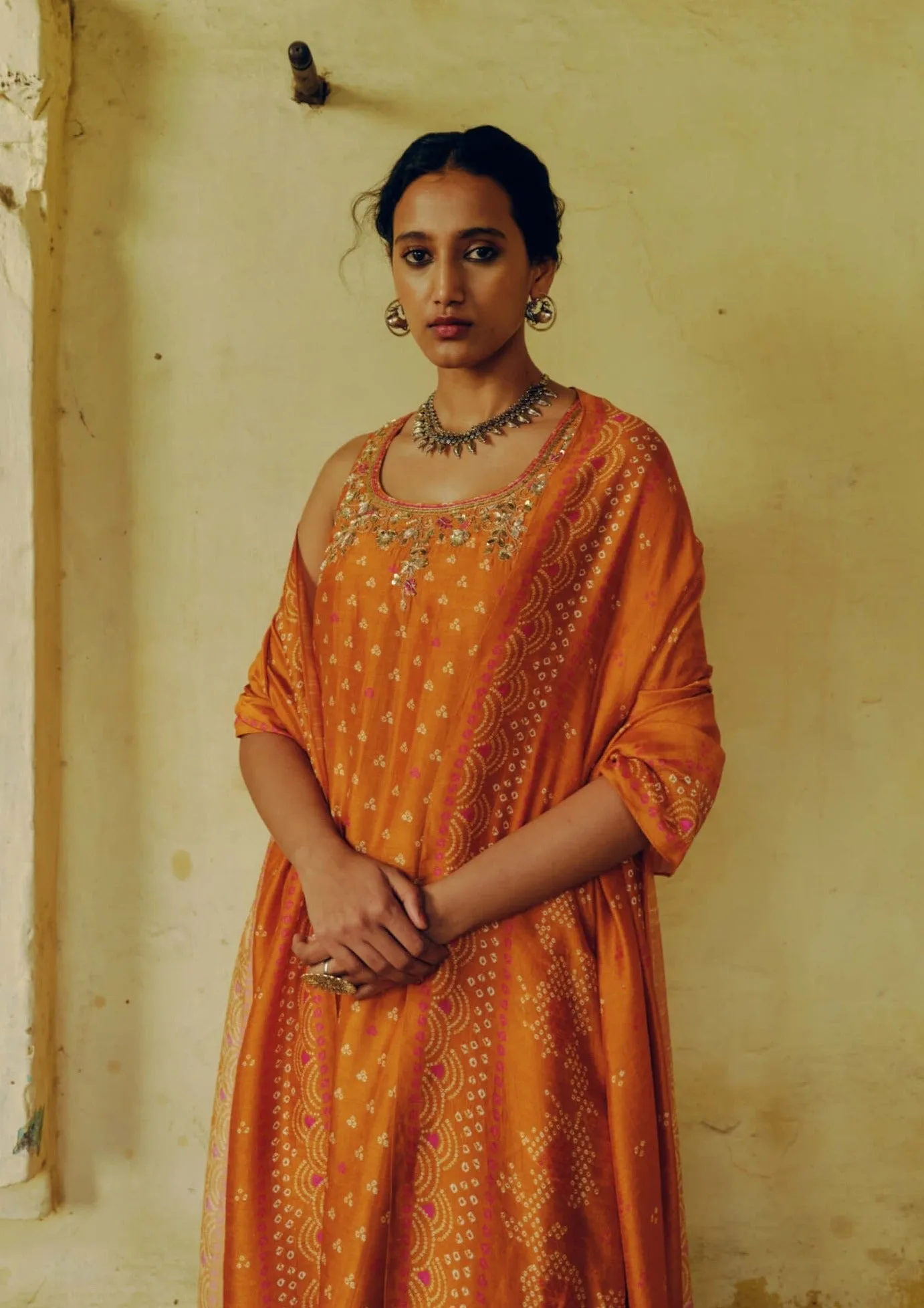 Ochre printed kurta and sharara set