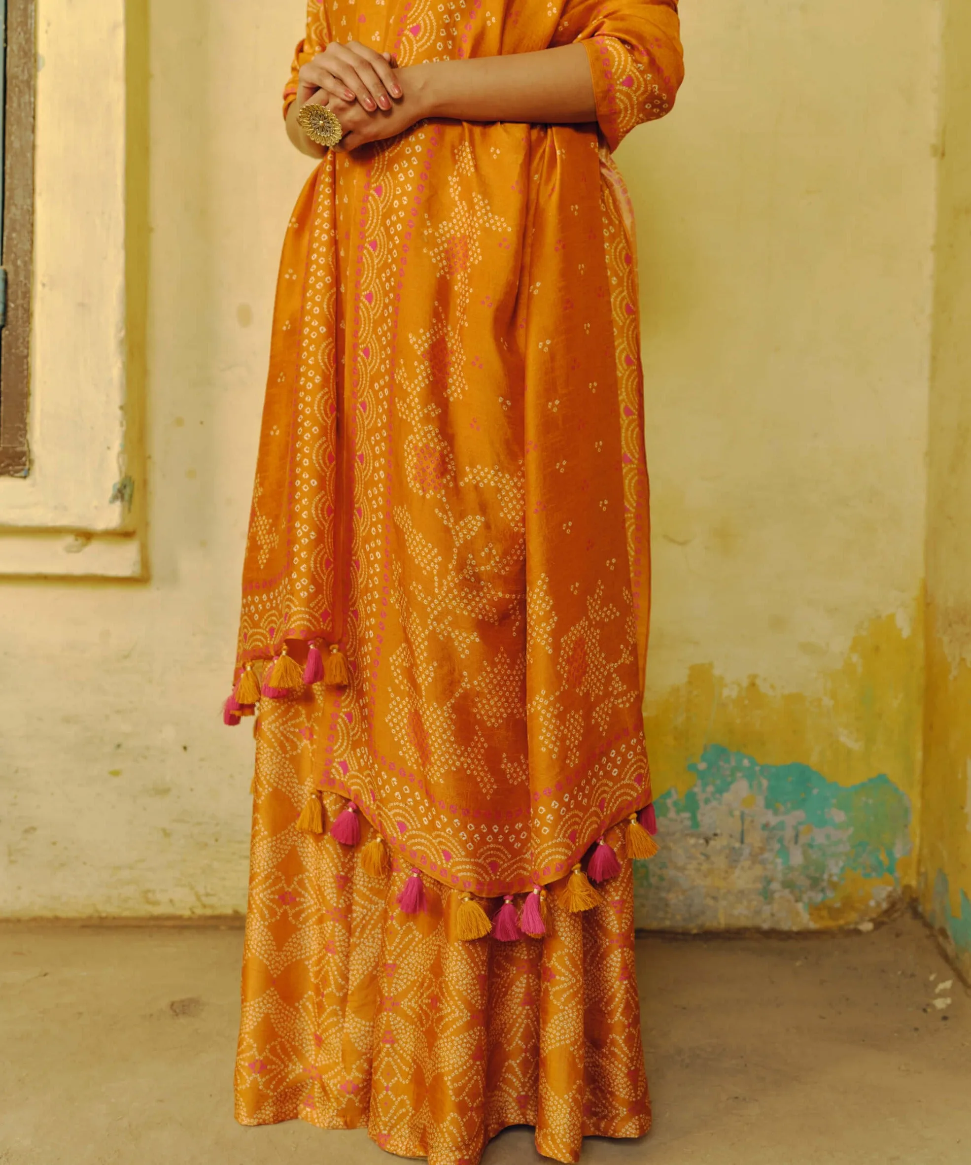 Ochre printed kurta and sharara set