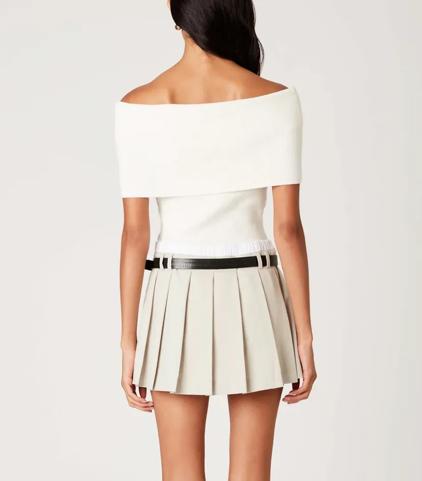 Off Shoulder Fold Over Ribbed Knit Top