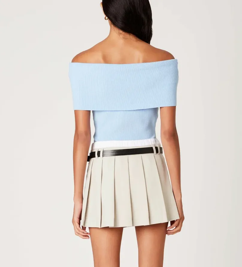 Off Shoulder Fold Over Ribbed Knit Top