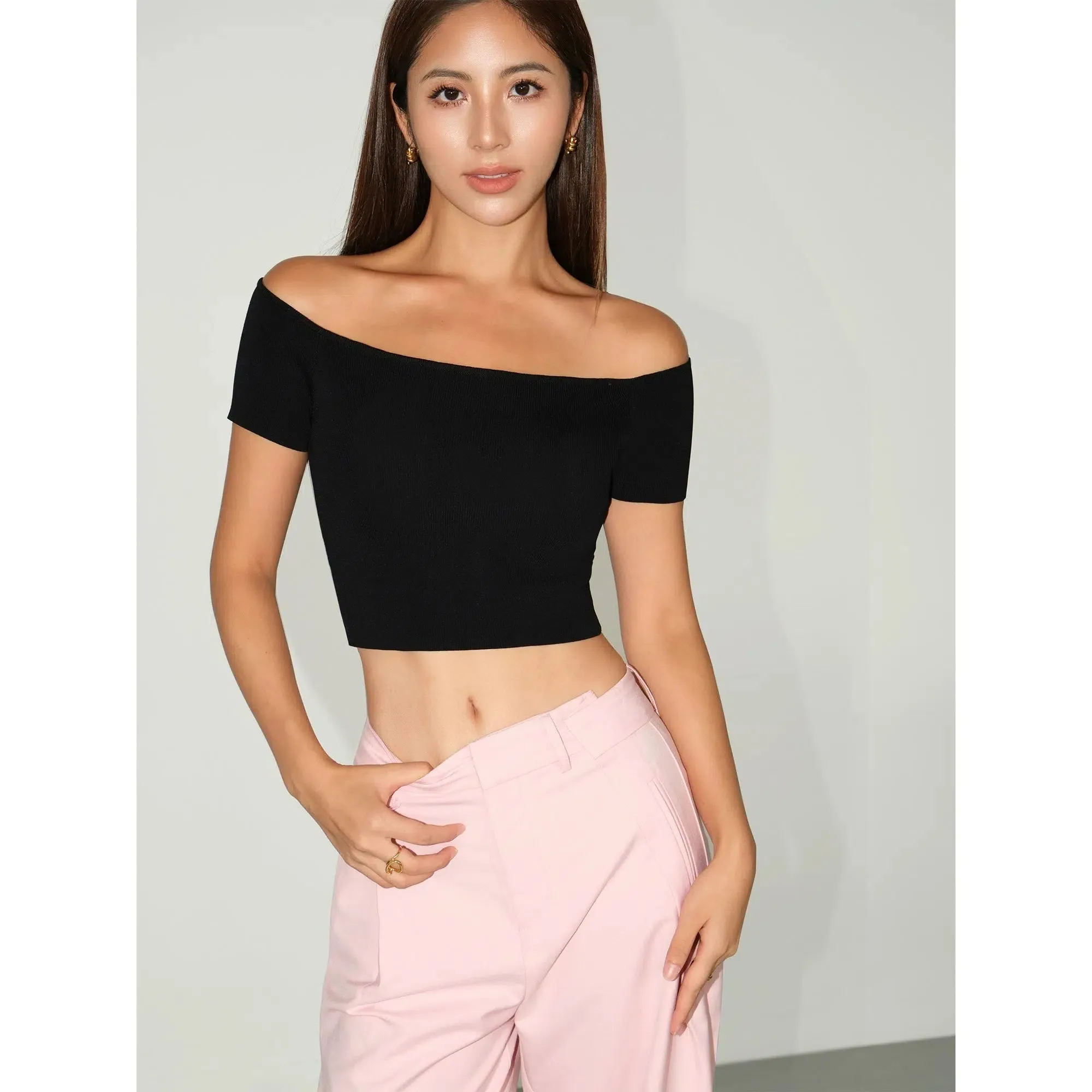 Off-Shoulder Knit Crop Top