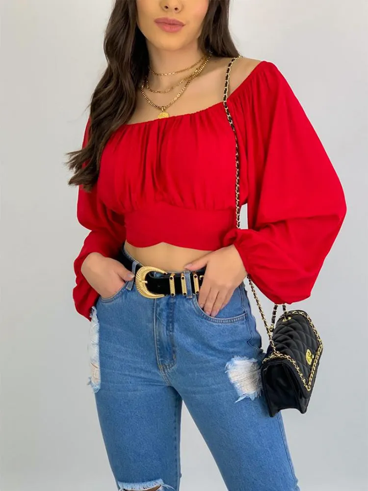 Off Shoulder Ruched Crop Top
