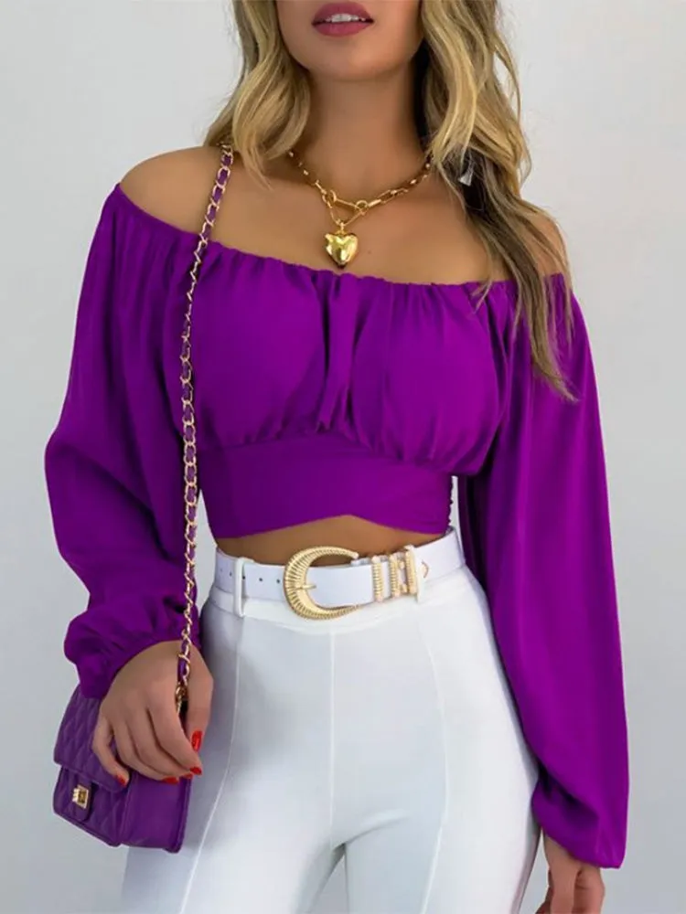 Off Shoulder Ruched Crop Top