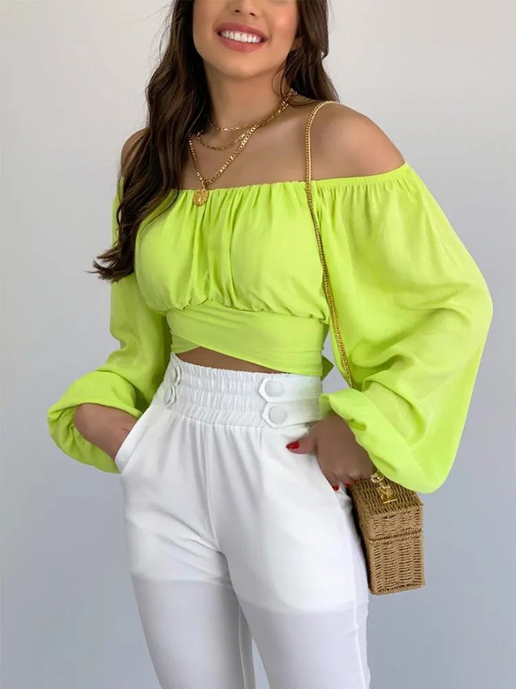 Off Shoulder Ruched Crop Top