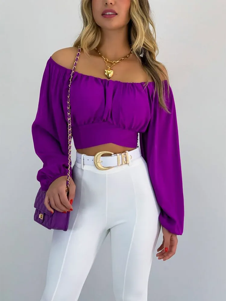 Off Shoulder Ruched Crop Top