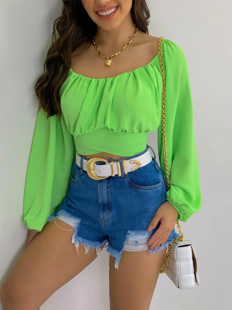 Off Shoulder Ruched Crop Top