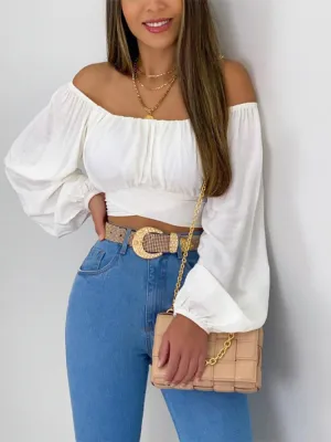 Off Shoulder Ruched Crop Top