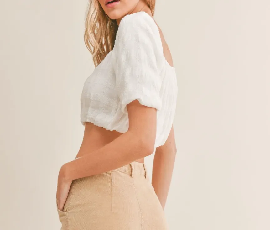 Off Shoulder Short Sleeve Crop Top