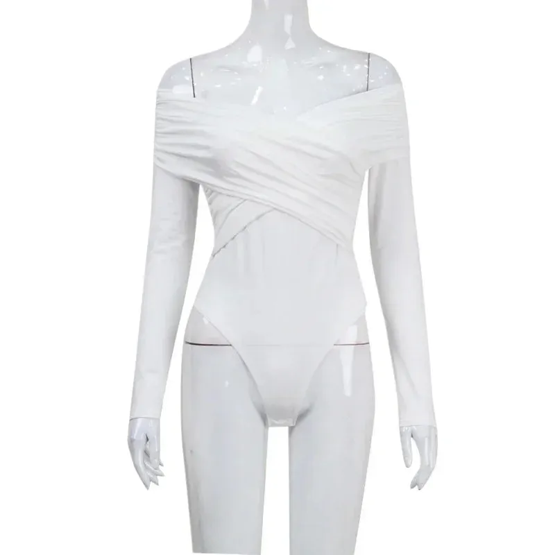 Off-Shoulder White Wrap Bodysuit – Elegant & Feminine