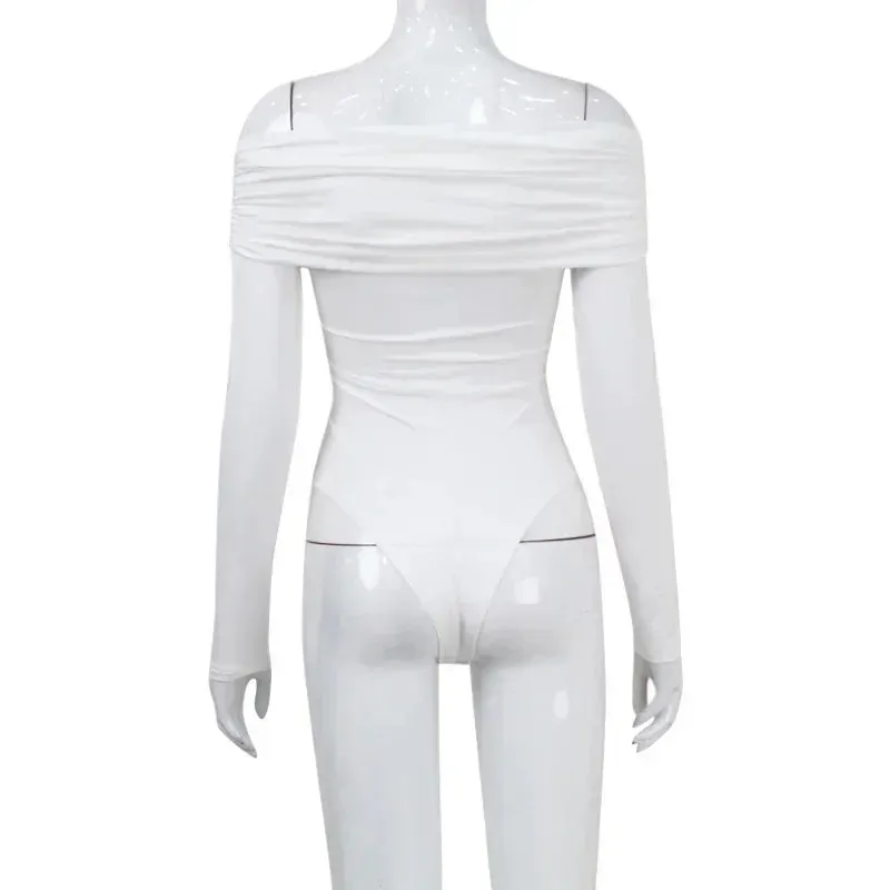 Off-Shoulder White Wrap Bodysuit – Elegant & Feminine