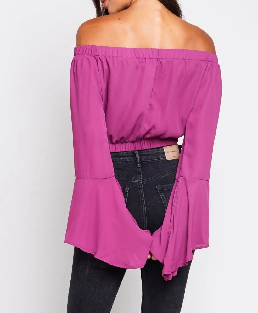 Off The Shoulder Bell Sleeve Crop Top