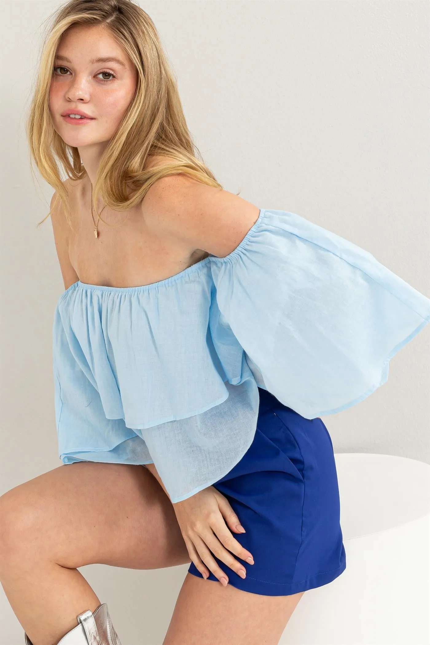 Off the Shoulder Tiered Crop