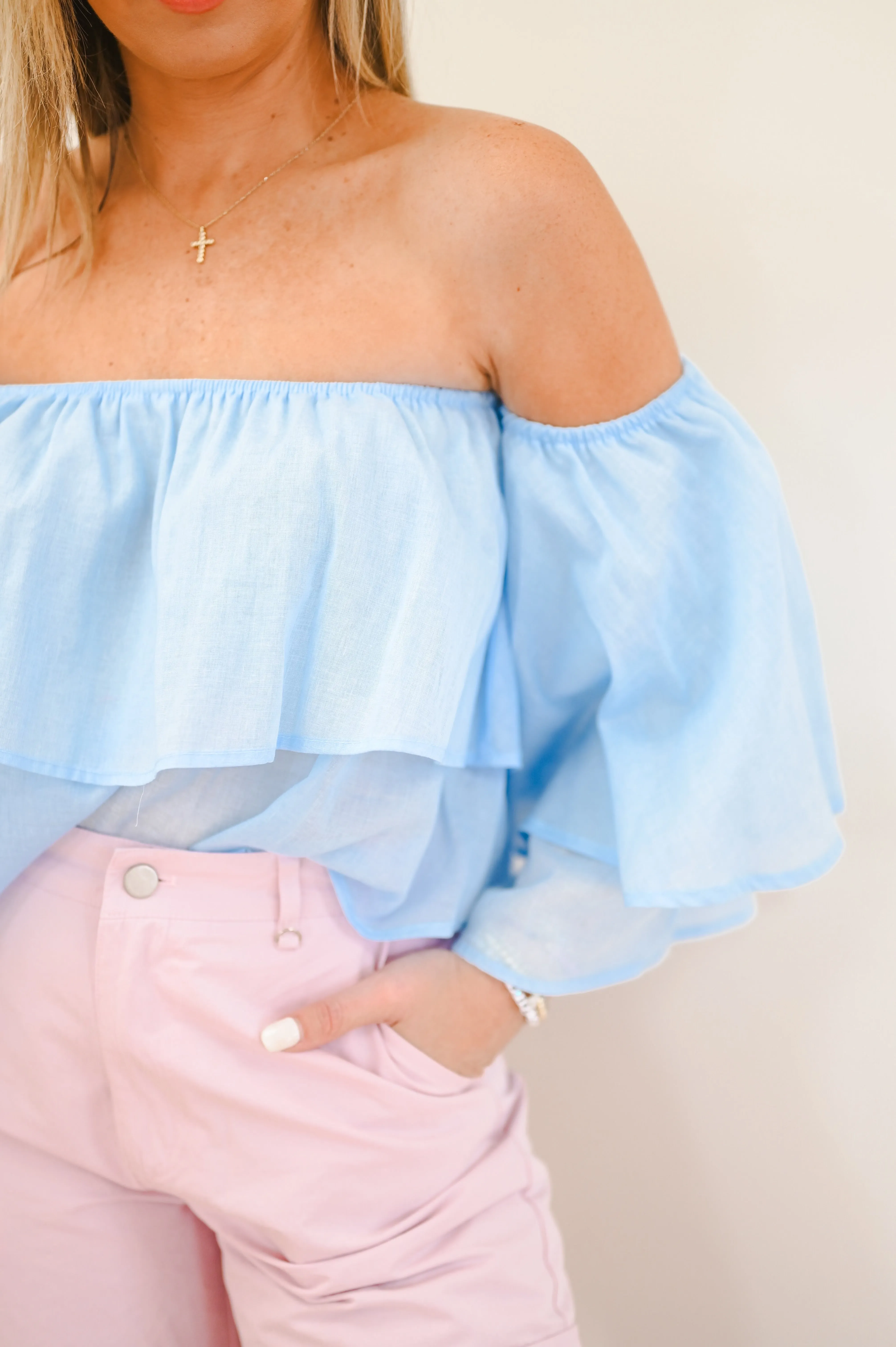 Off the Shoulder Tiered Crop