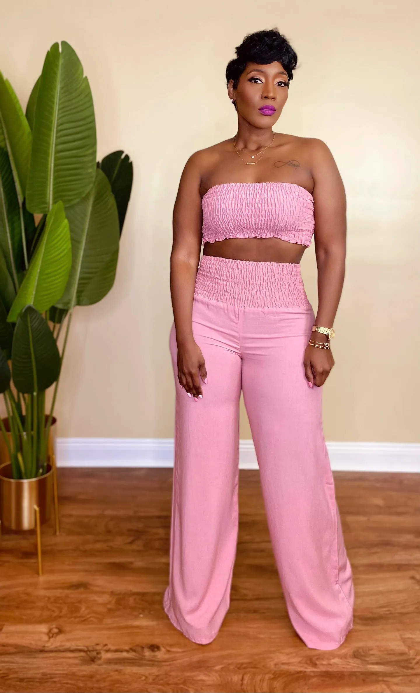 OFF TO PARADISE PANTS SET (ROSE PINK)
