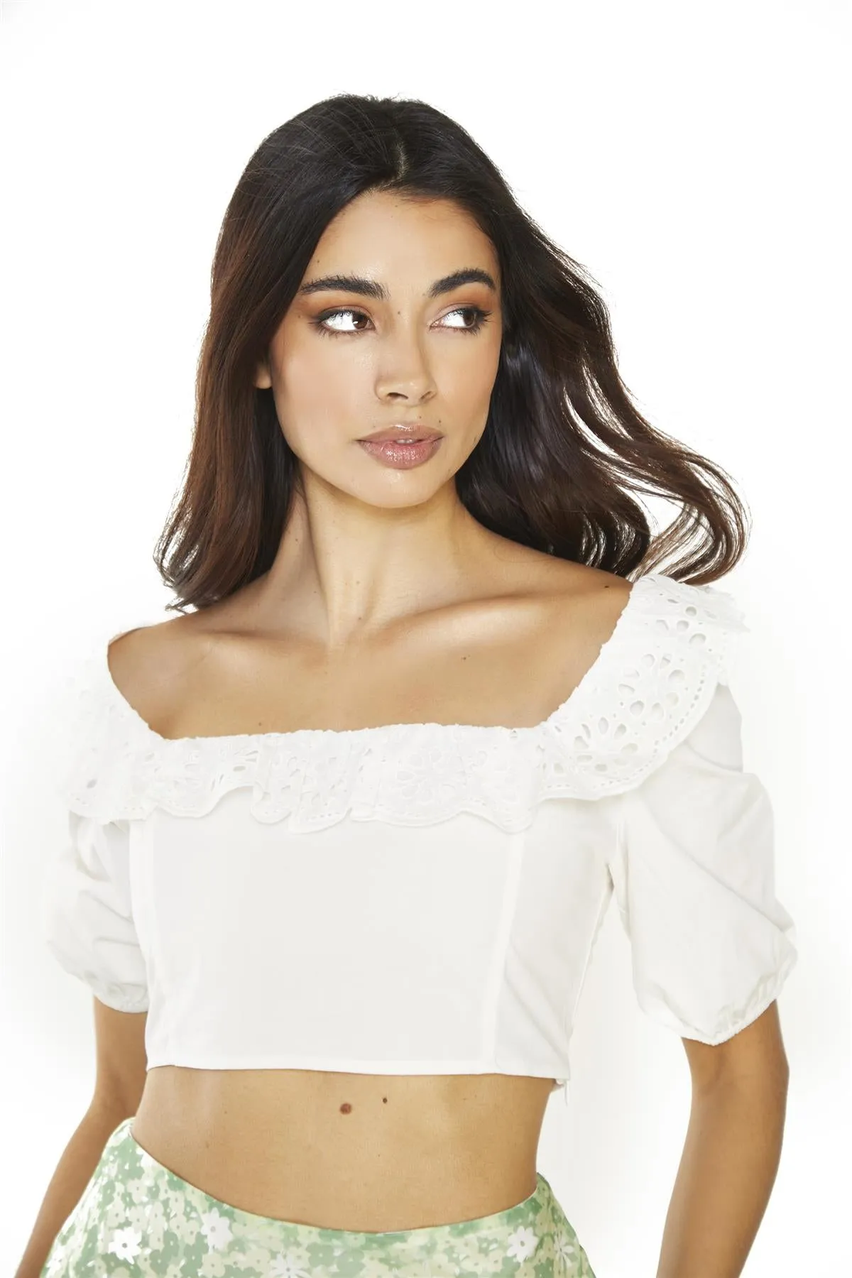 Off-White Lace Frill Crop-Tops