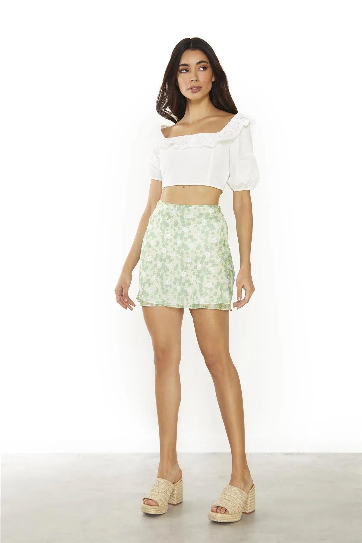 Off-White Lace Frill Crop-Tops
