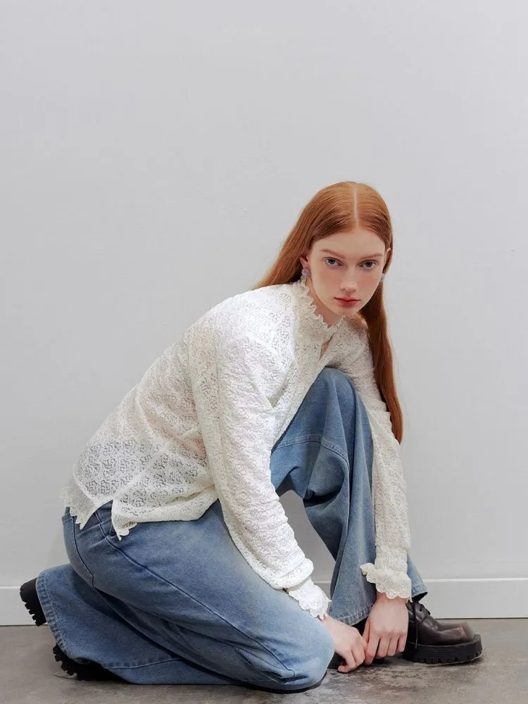 off-white lace off-shoulder shirt