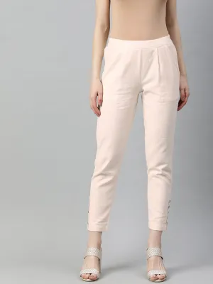 Off White Solid Cotton Slub Pants