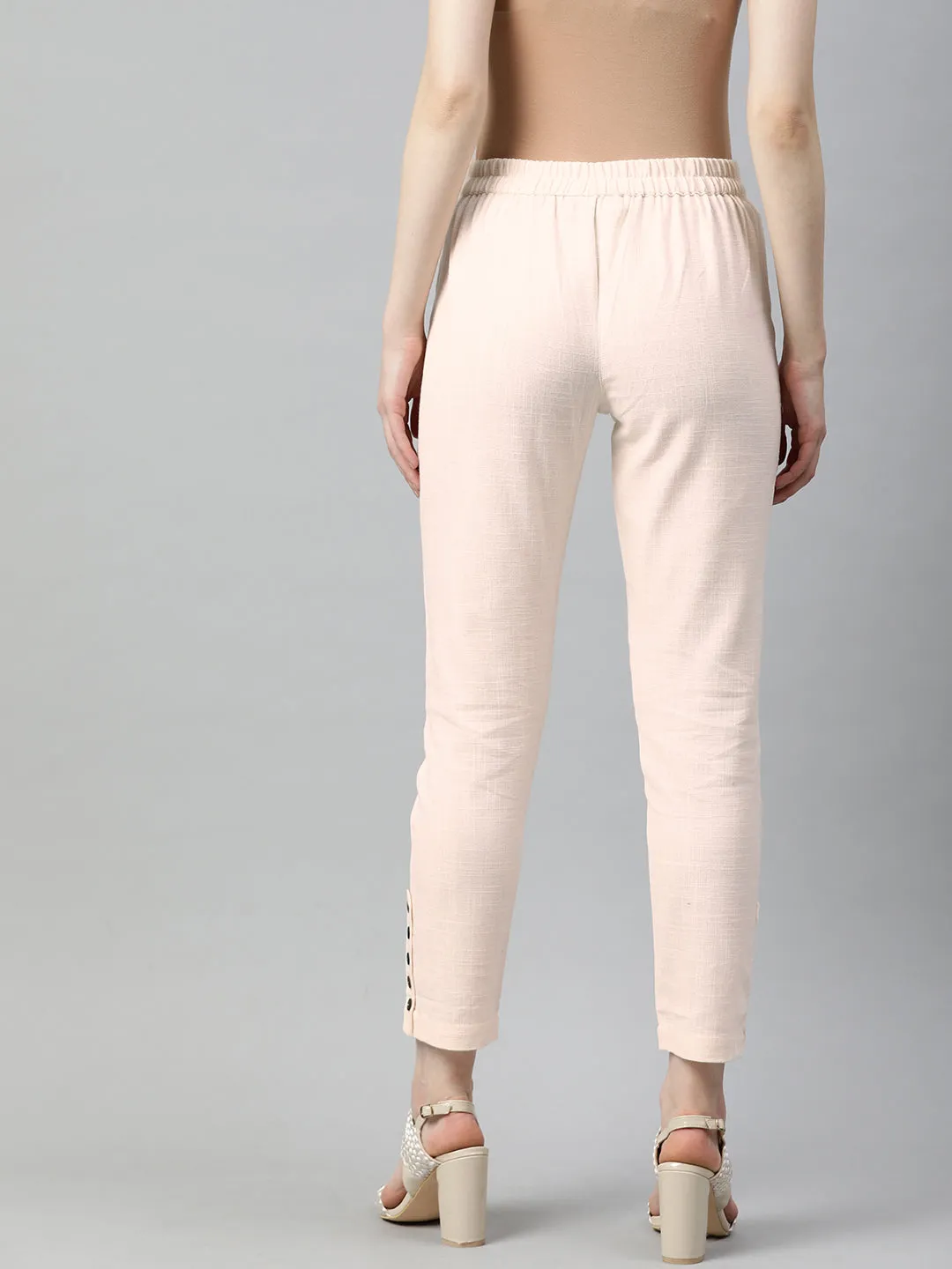 Off White Solid Cotton Slub Pants