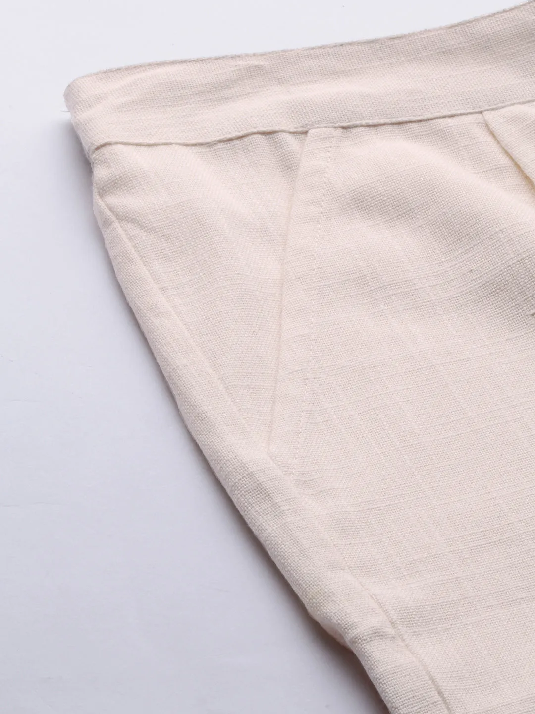 Off White Solid Cotton Slub Pants
