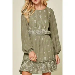 olive embroidered dress