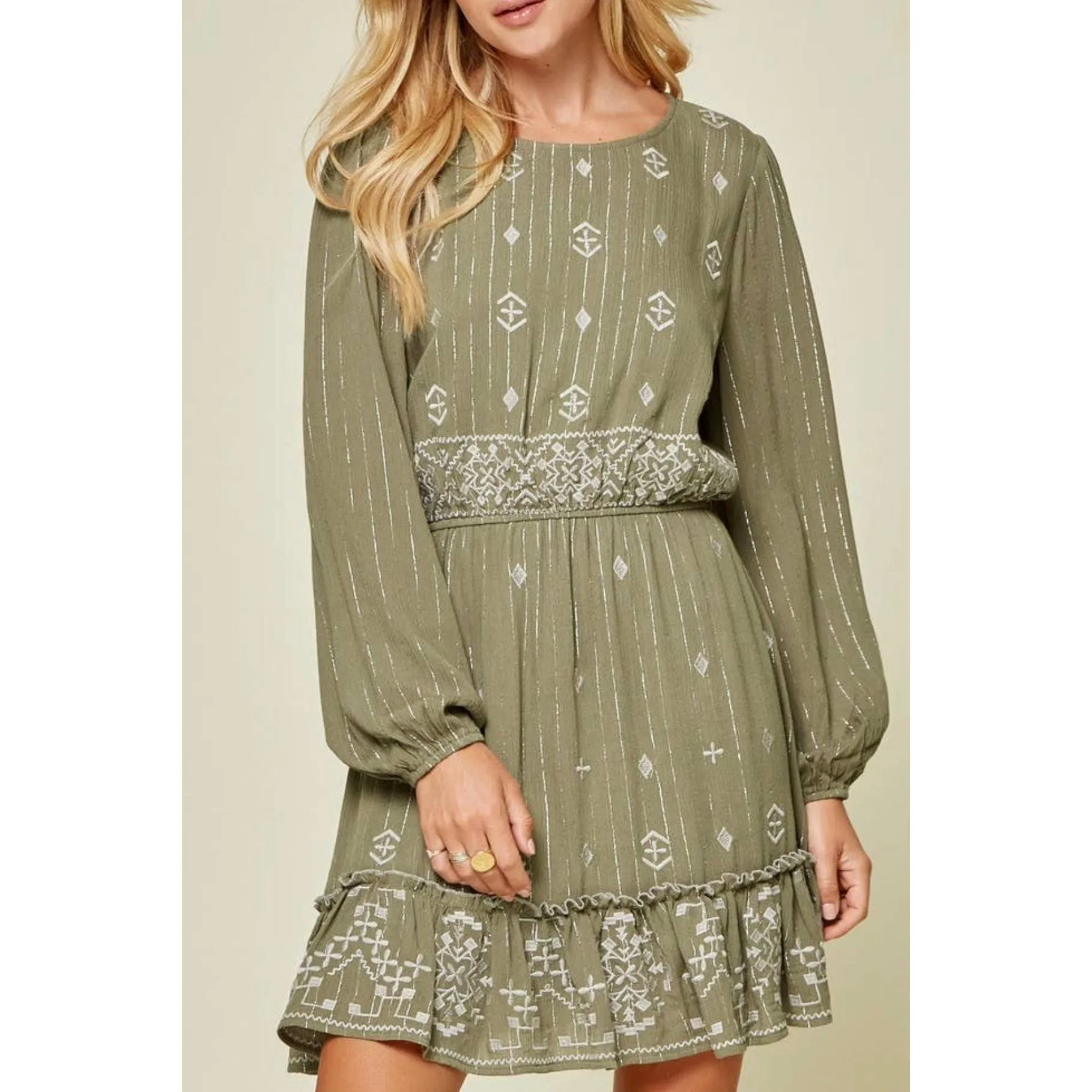 olive embroidered dress