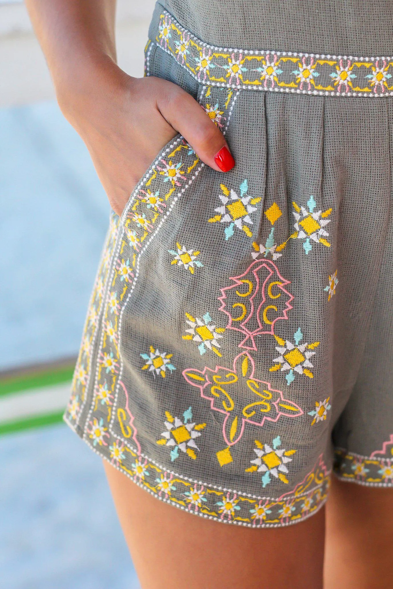 Olive Embroidered Romper