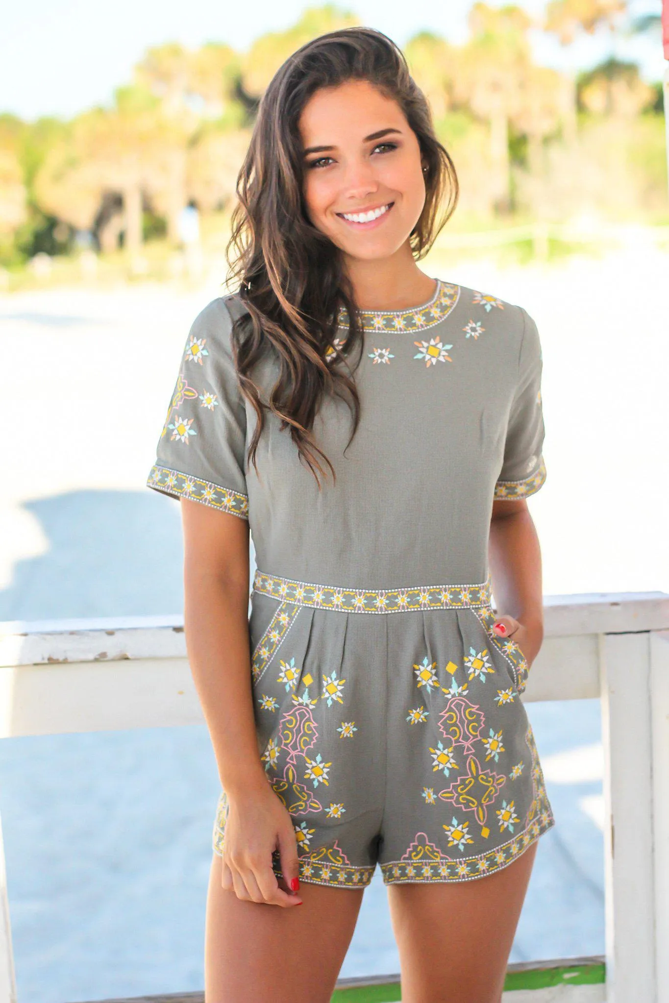 Olive Embroidered Romper