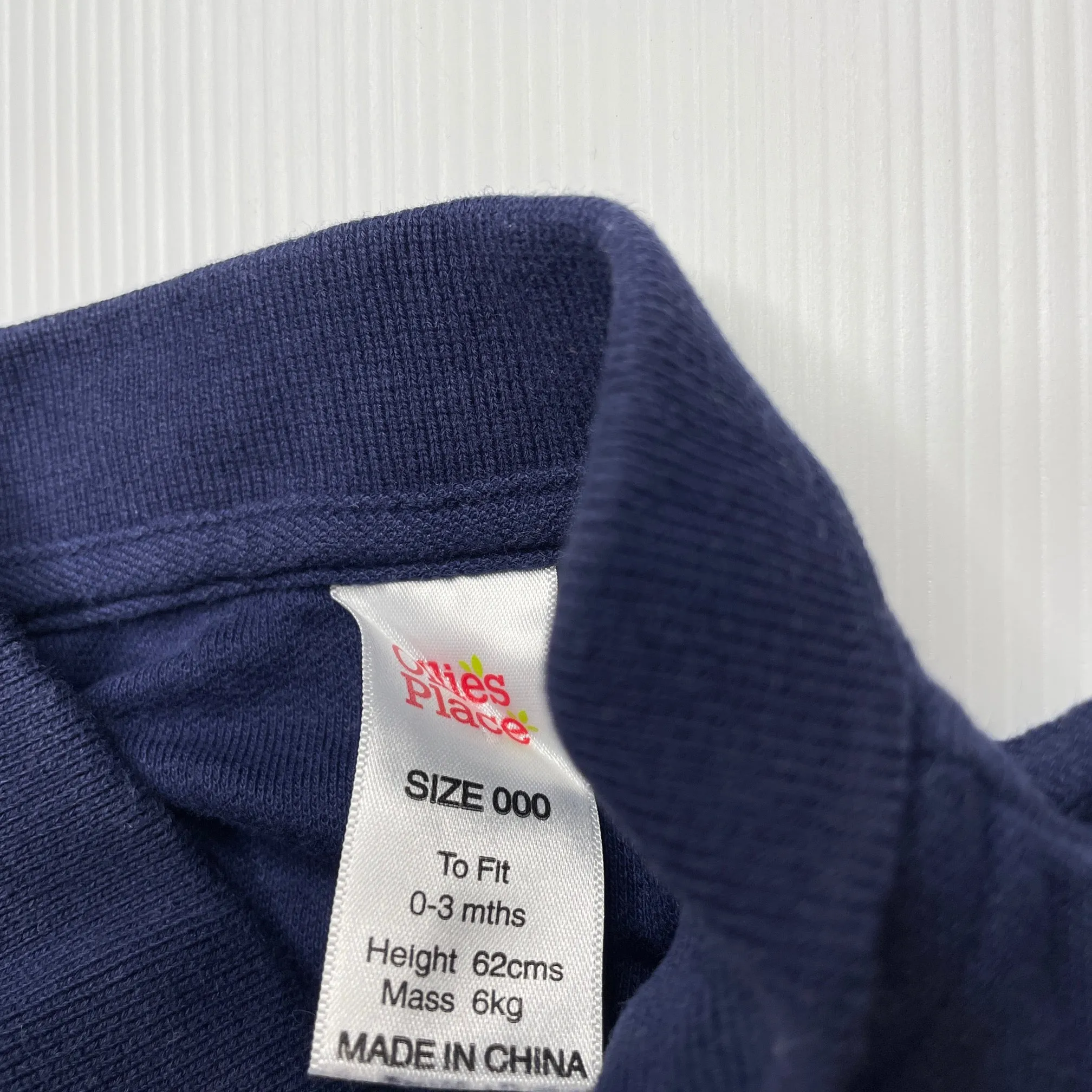 Ollies Place embroidered navy cotton polo romper, cars, size 000, Pre-loved